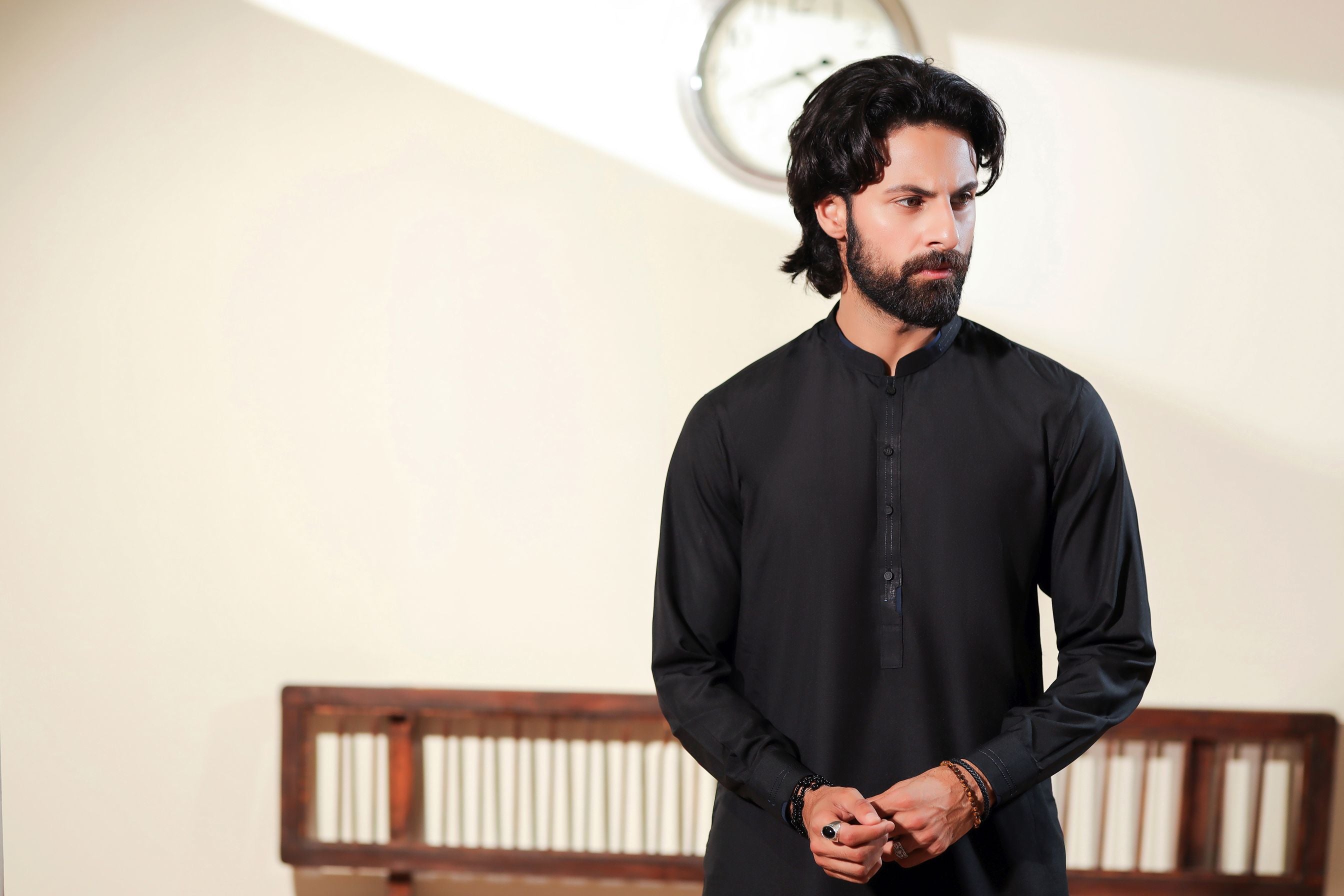 Ally's Jet Black Wash & Wear Kurta Shalwar – Ready to Wear | MBA3