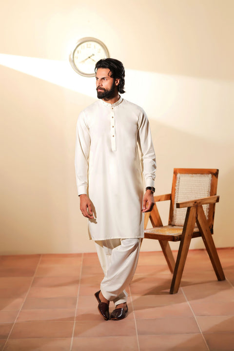 Ally's Off-White Wash & Wear Kurta Shalwar – Ready to Wear | MBA4