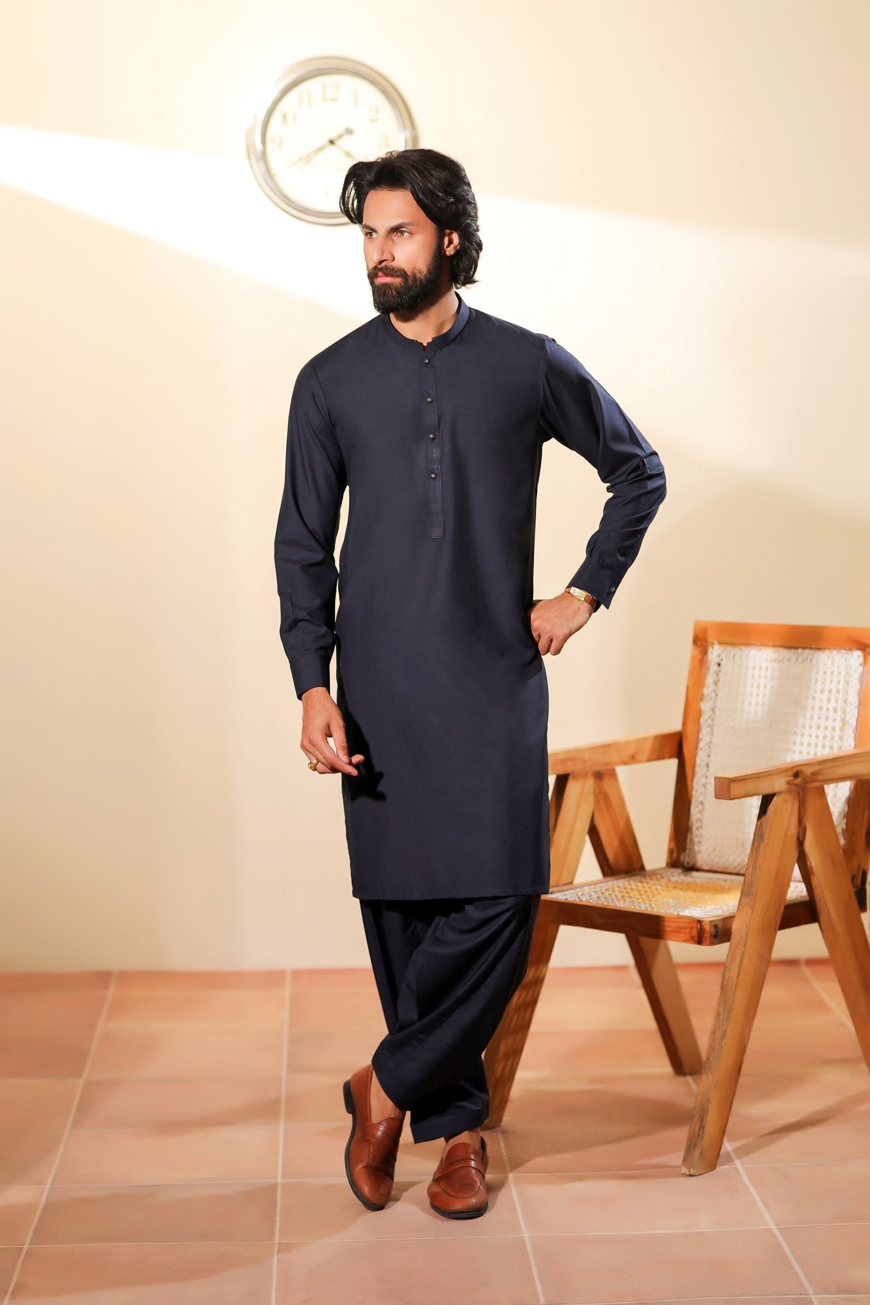 Ally's Midnight Blue Wash & Wear Kurta Shalwar – Ready to Wear | MBA5