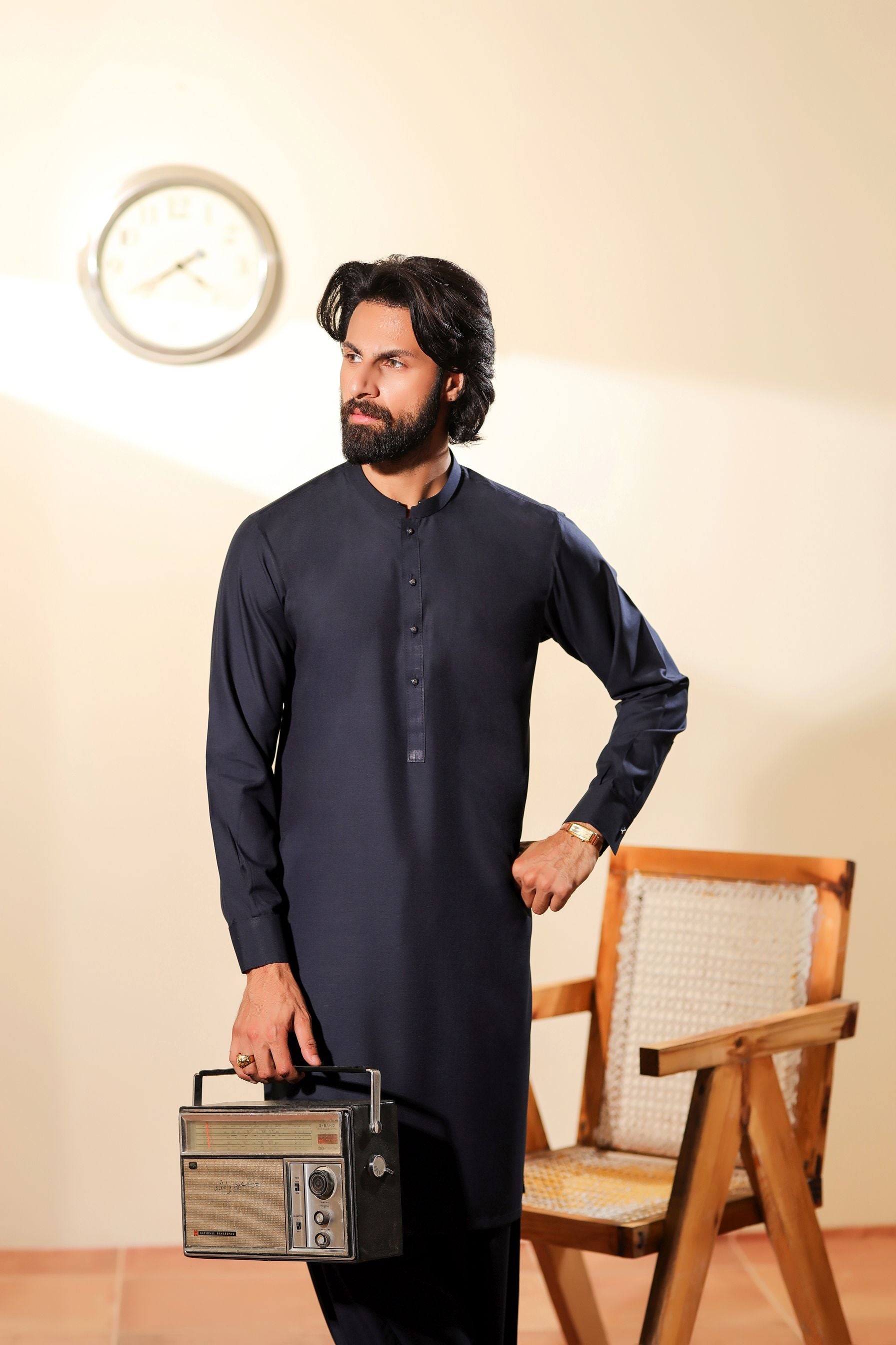 Ally's Midnight Blue Wash & Wear Kurta Shalwar – Ready to Wear | MBA5