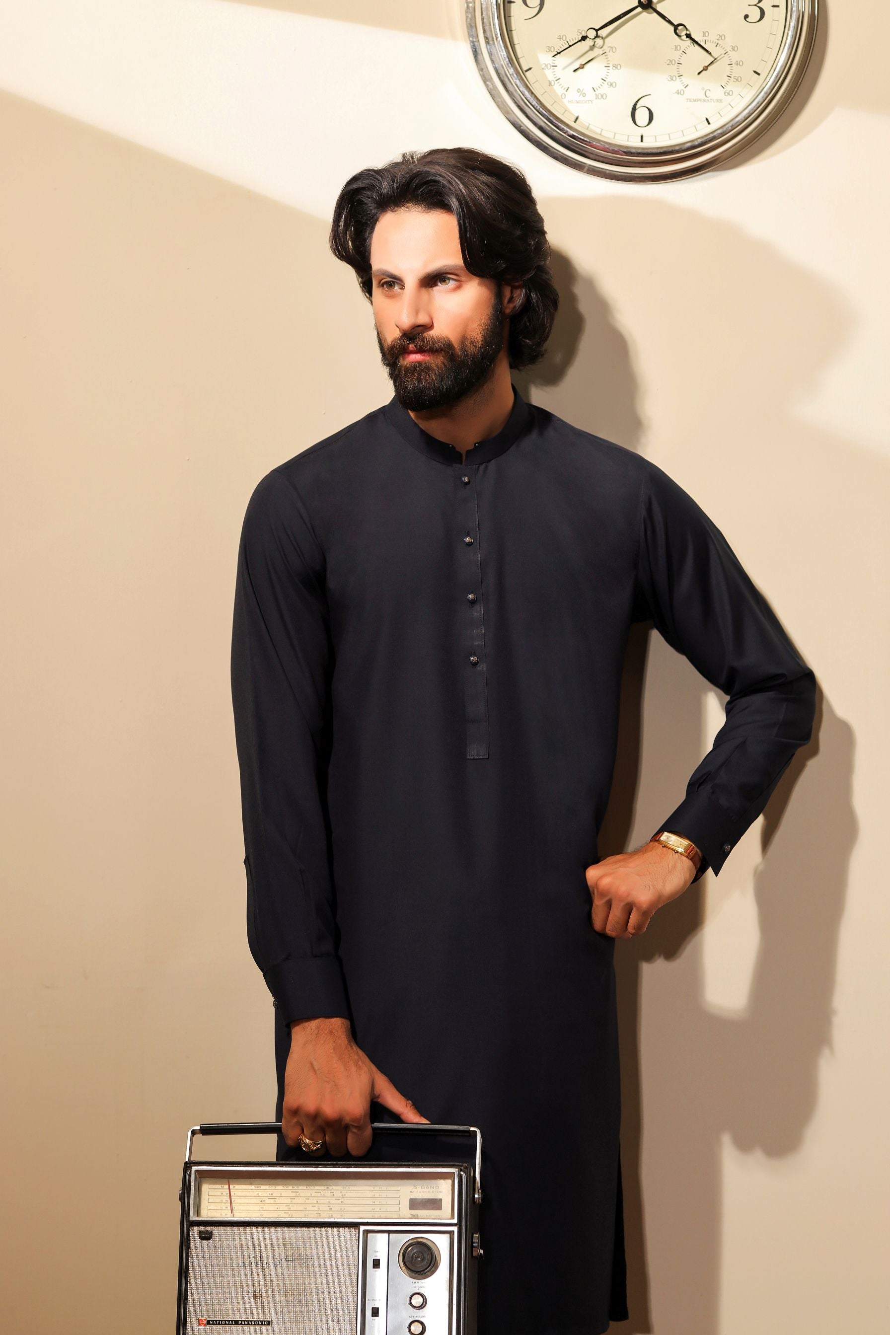 Ally's Midnight Blue Wash & Wear Kurta Shalwar – Ready to Wear | MBA5