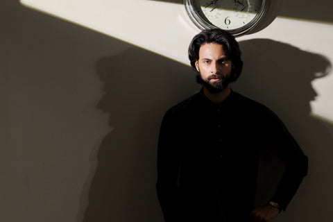 Ally's Black Classic Collar Wash & Wear Kurta Shalwar – Ready to Wear | MBA6