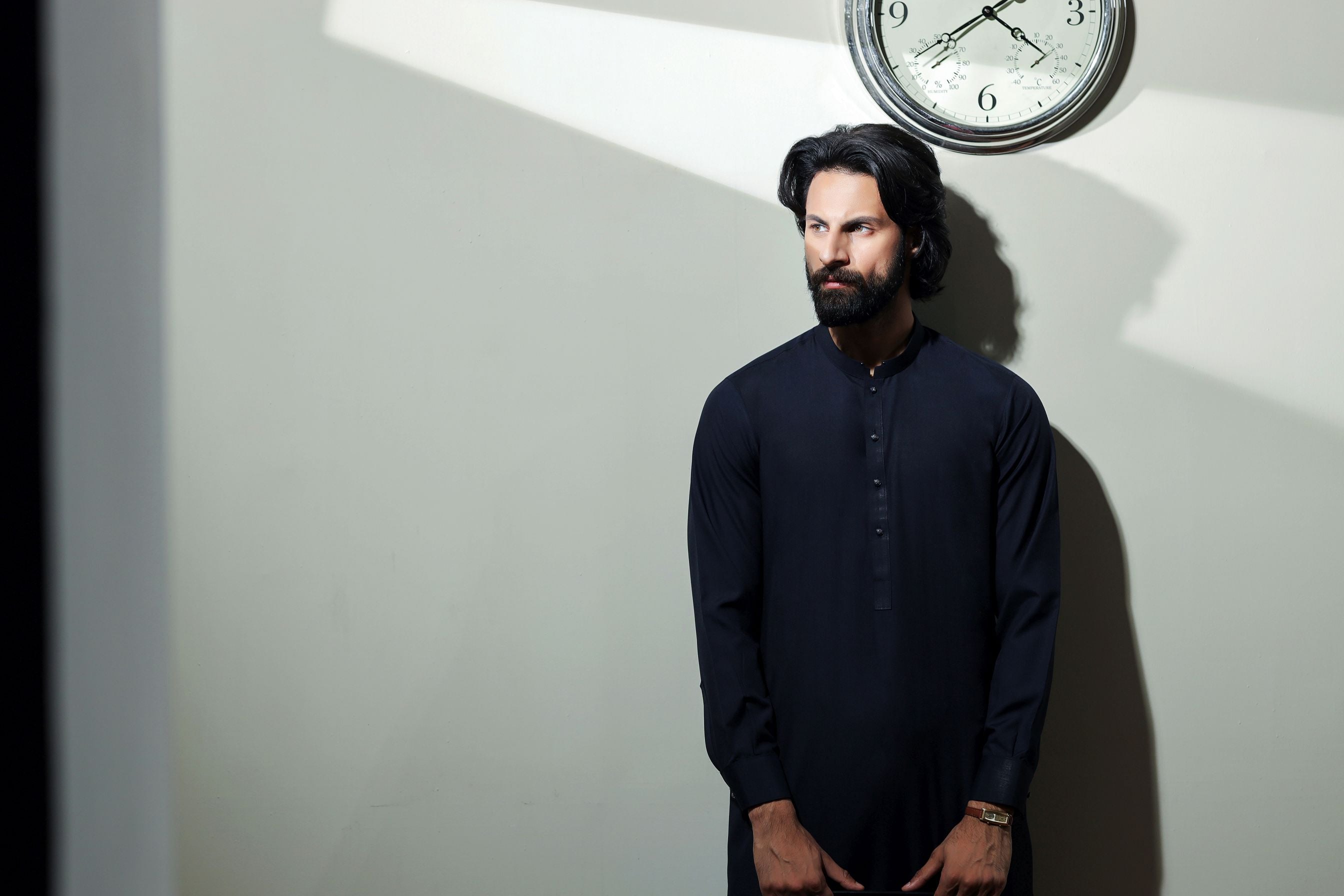 Ally's Black Classic Collar Wash & Wear Kurta Shalwar – Ready to Wear | MBA6