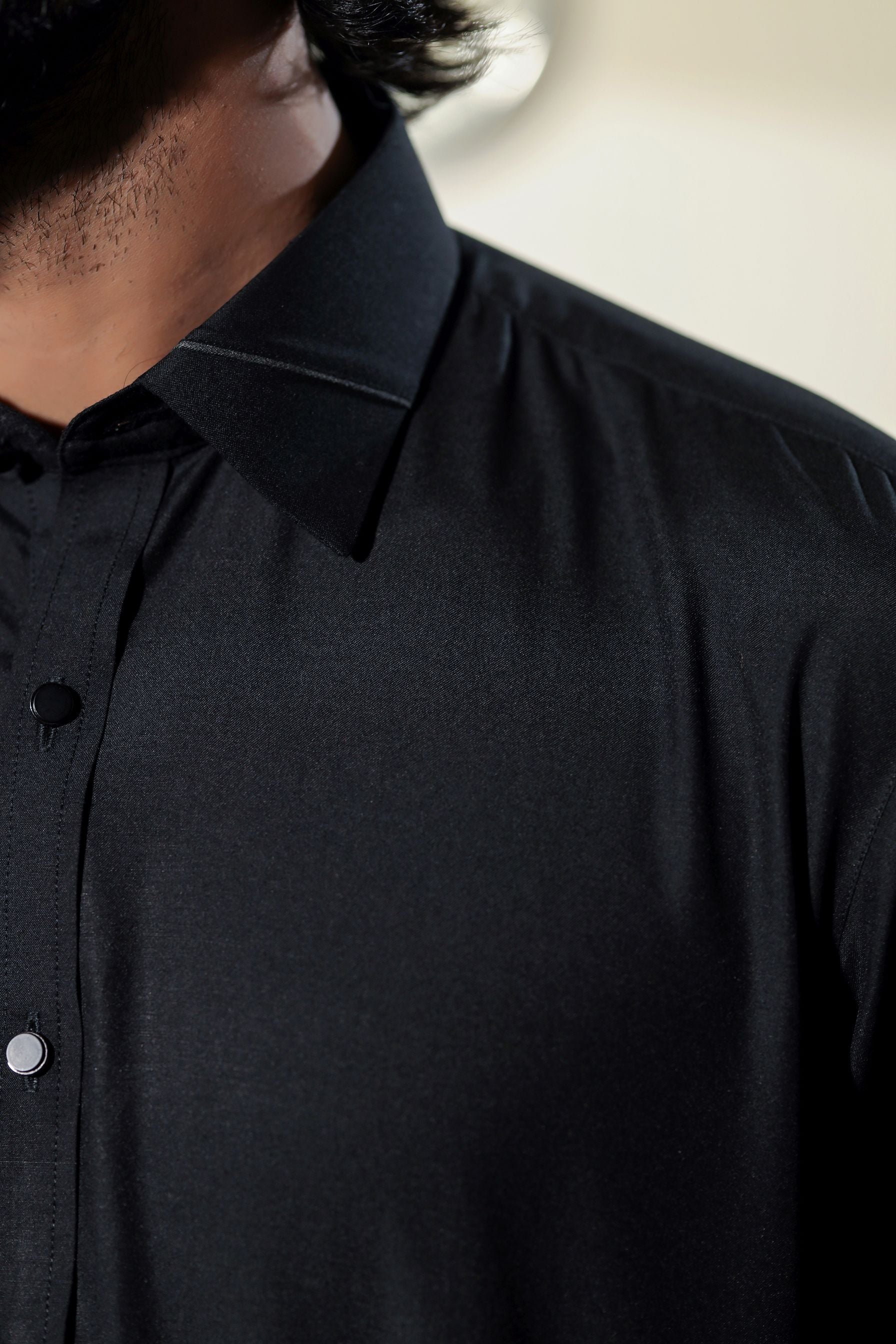 Ally's Black Classic Collar Wash & Wear Kurta Shalwar – Ready to Wear | MBA6