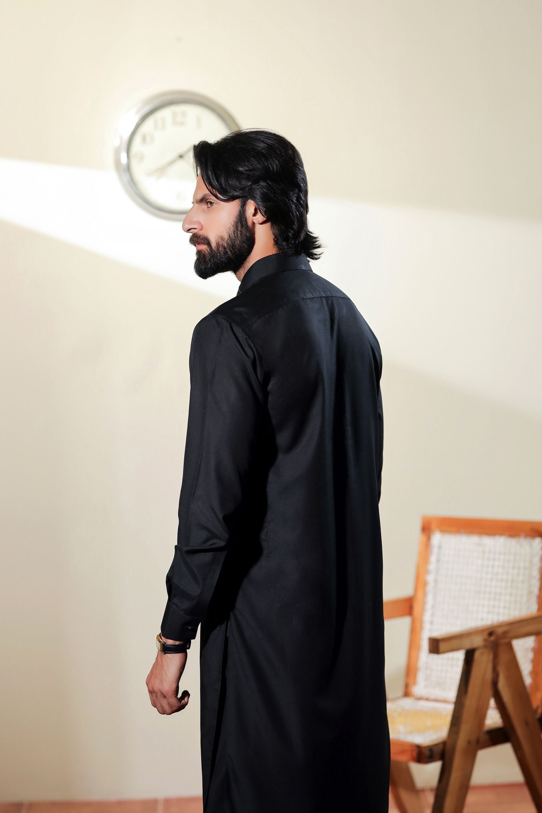 Ally's Black Classic Collar Wash & Wear Kurta Shalwar – Ready to Wear | MBA6