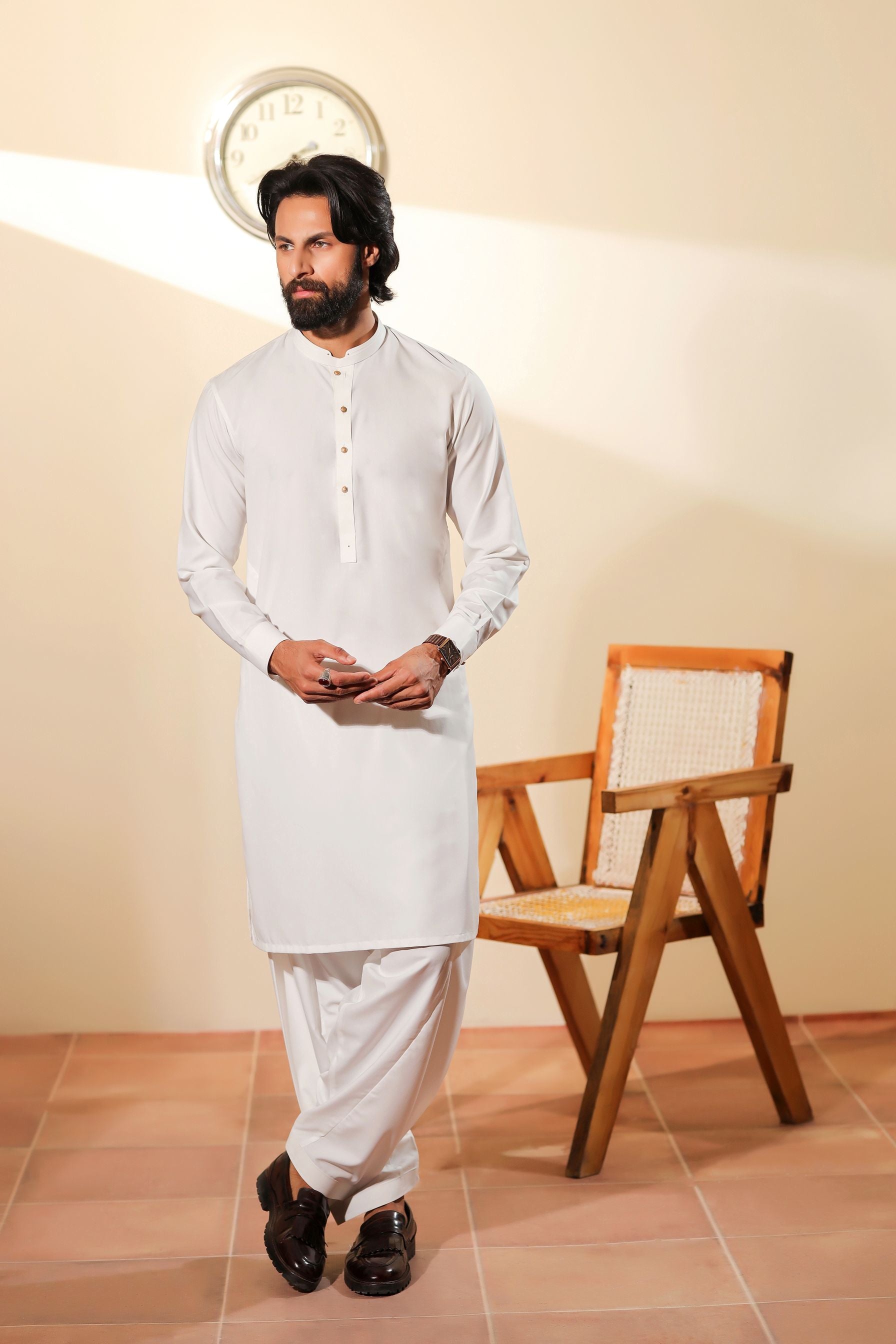 Ally's Pearl White Wash & Wear Kurta Shalwar – Ready to Wear | MBA8