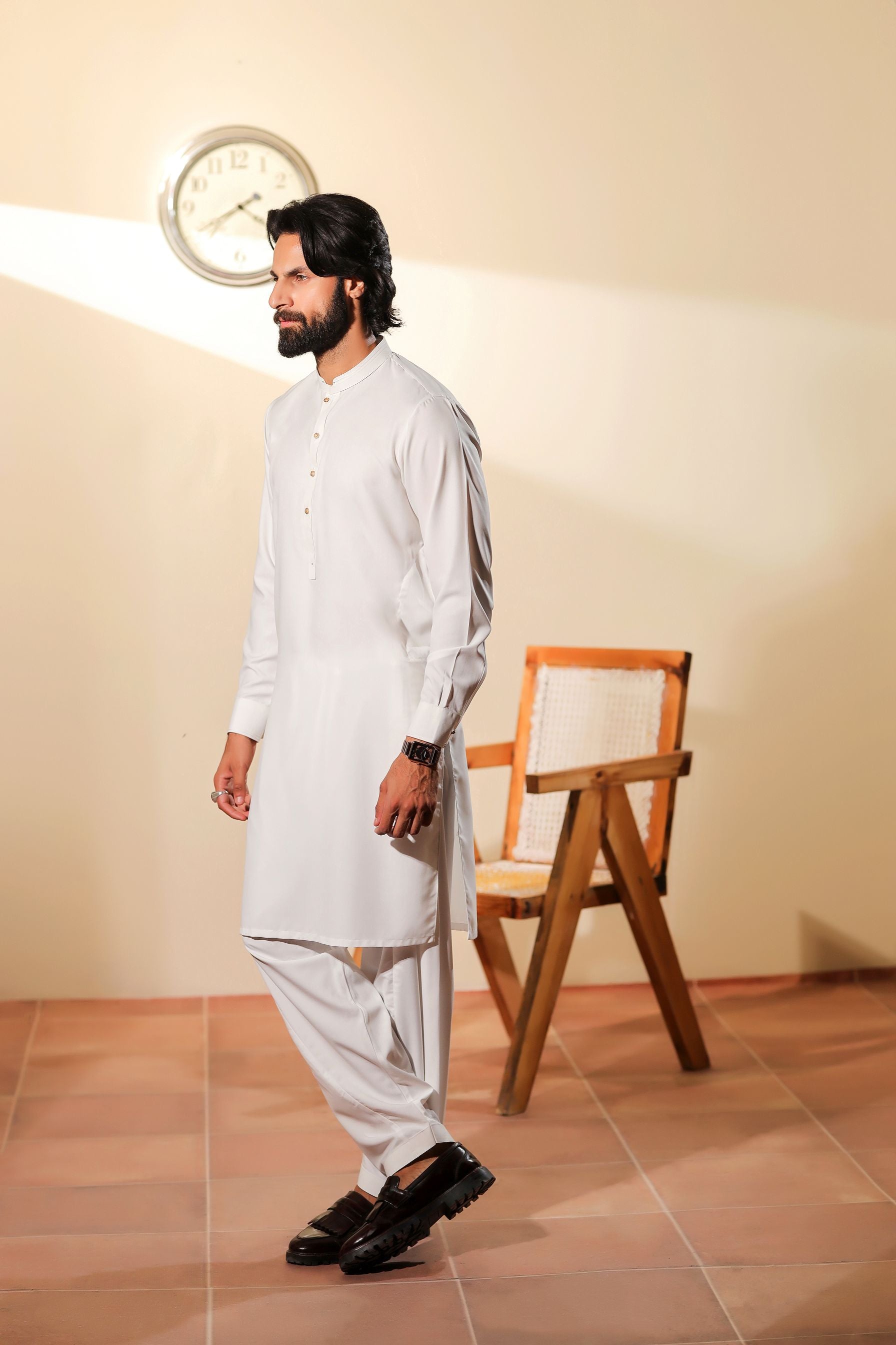 Ally's Pearl White Wash & Wear Kurta Shalwar – Ready to Wear | MBA8