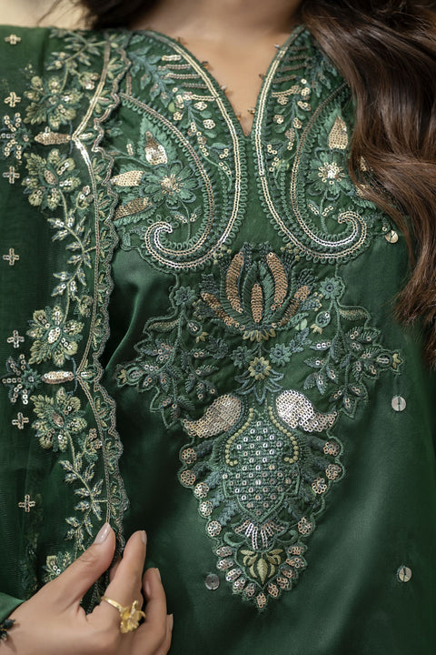 Emerald Green Embroidered Silk Dress – Mehek by Mona MBM1