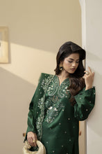 Emerald Green Embroidered Silk Dress – Mehek by Mona MBM1