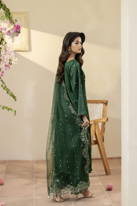 Emerald Green Embroidered Silk Dress – Mehek by Mona MBM1