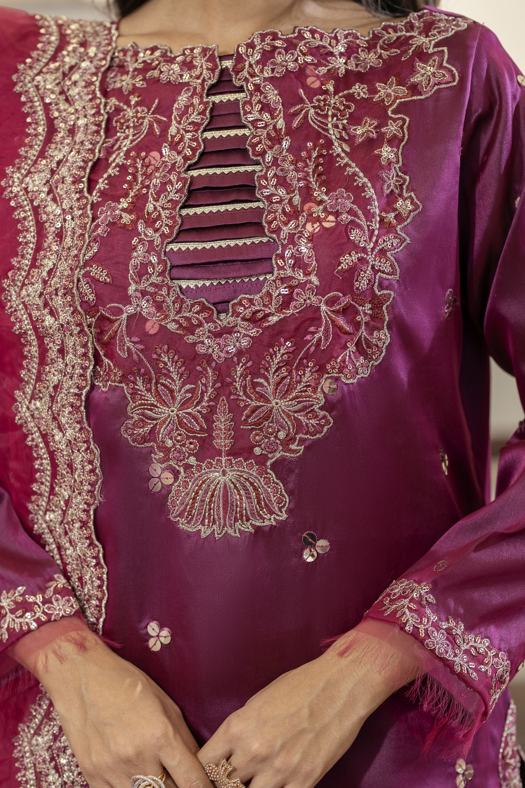 Magenta Embroidered Silk Dress with Sequins – Mehek by Mona MBM3