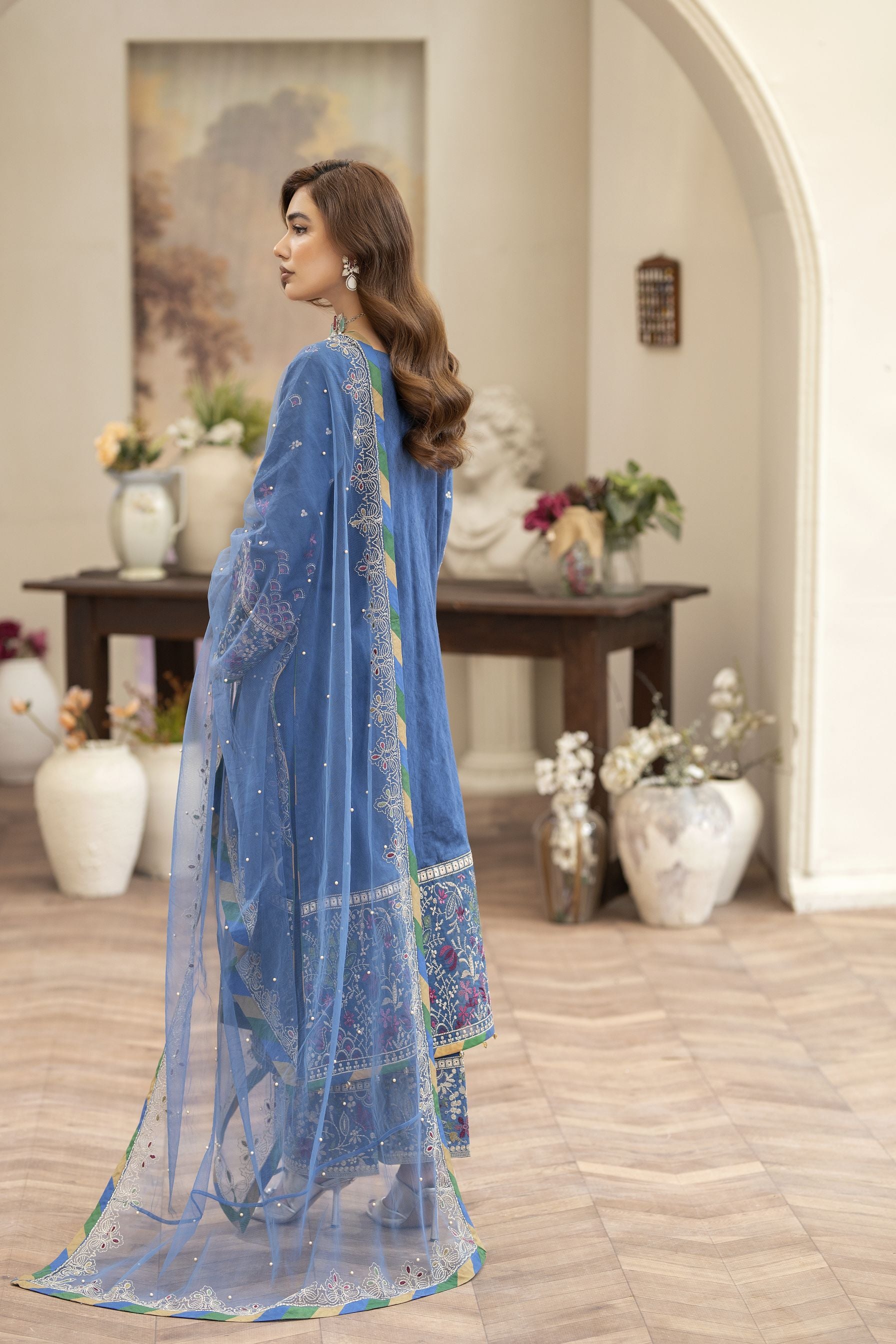 Embroidered Cotton Jacquard Suit Tasseled Shirt Reet by Mona RBY3