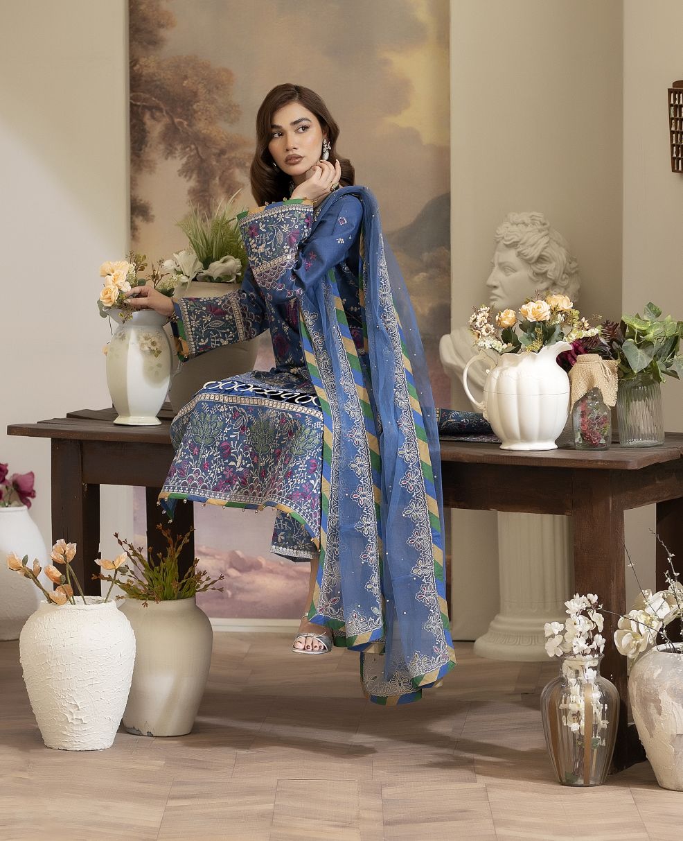 Embroidered Cotton Jacquard Suit Tasseled Shirt Reet by Mona RBY3