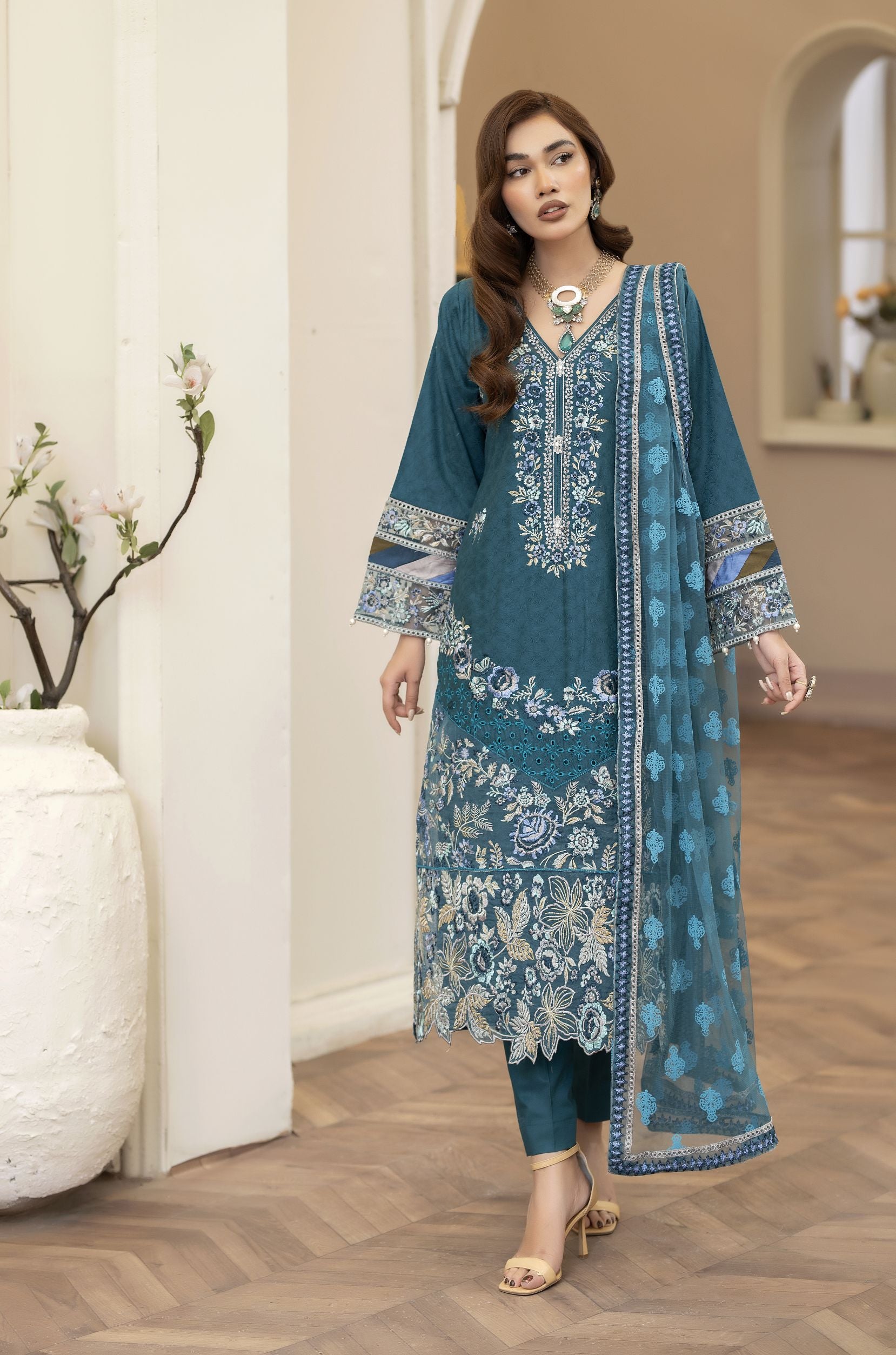 3pc Summer Embroidered Cotton Jacquard Designer Suit Reet by Mona RBY5