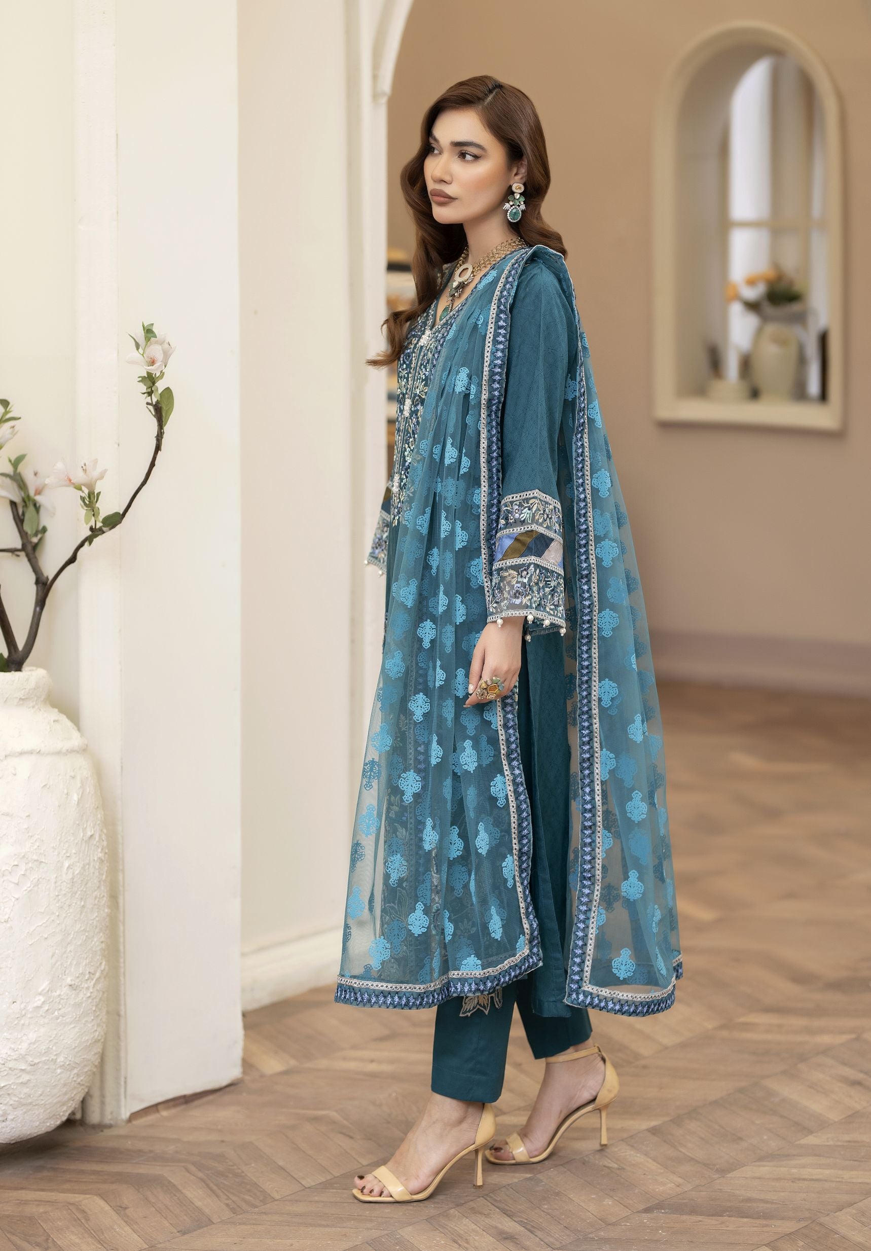 3pc Summer Embroidered Cotton Jacquard Designer Suit Reet by Mona RBY5