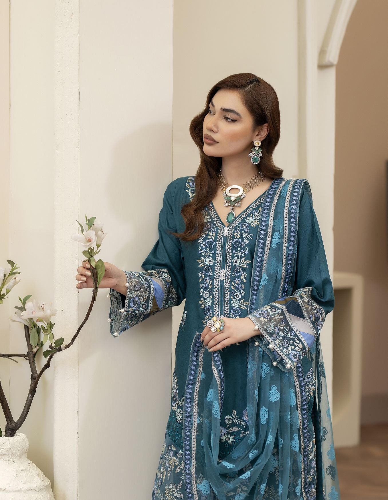3pc Summer Embroidered Cotton Jacquard Designer Suit Reet by Mona RBY5