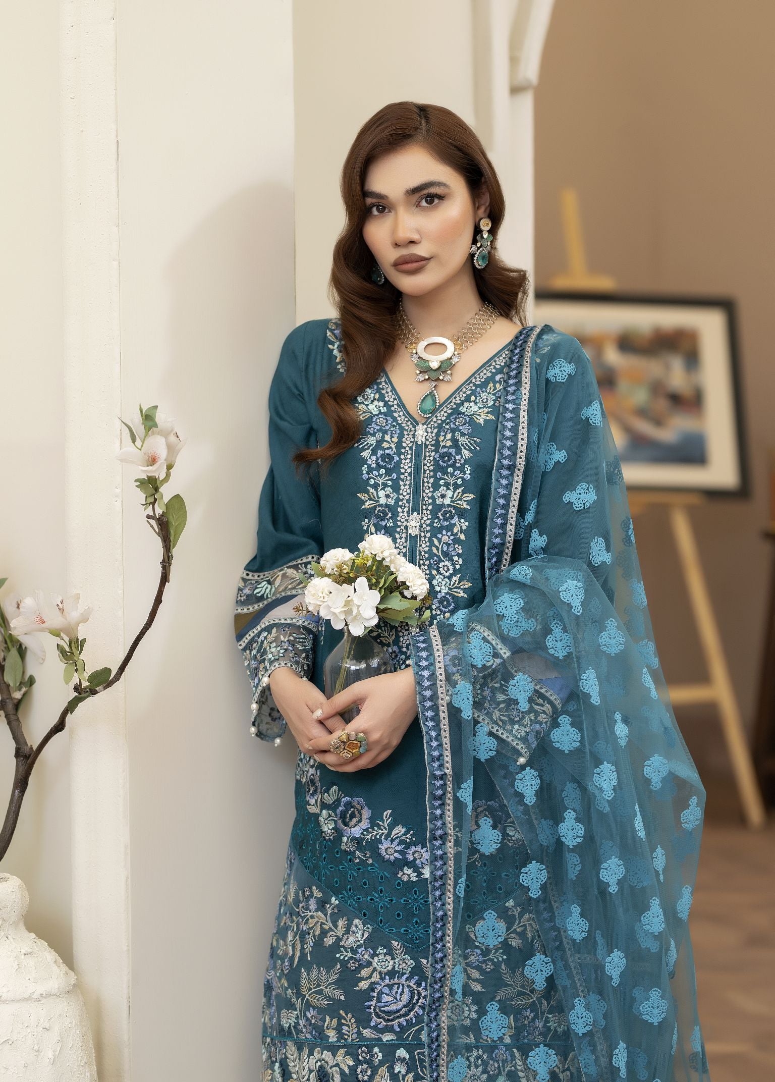 3pc Summer Embroidered Cotton Jacquard Designer Suit Reet by Mona RBY5