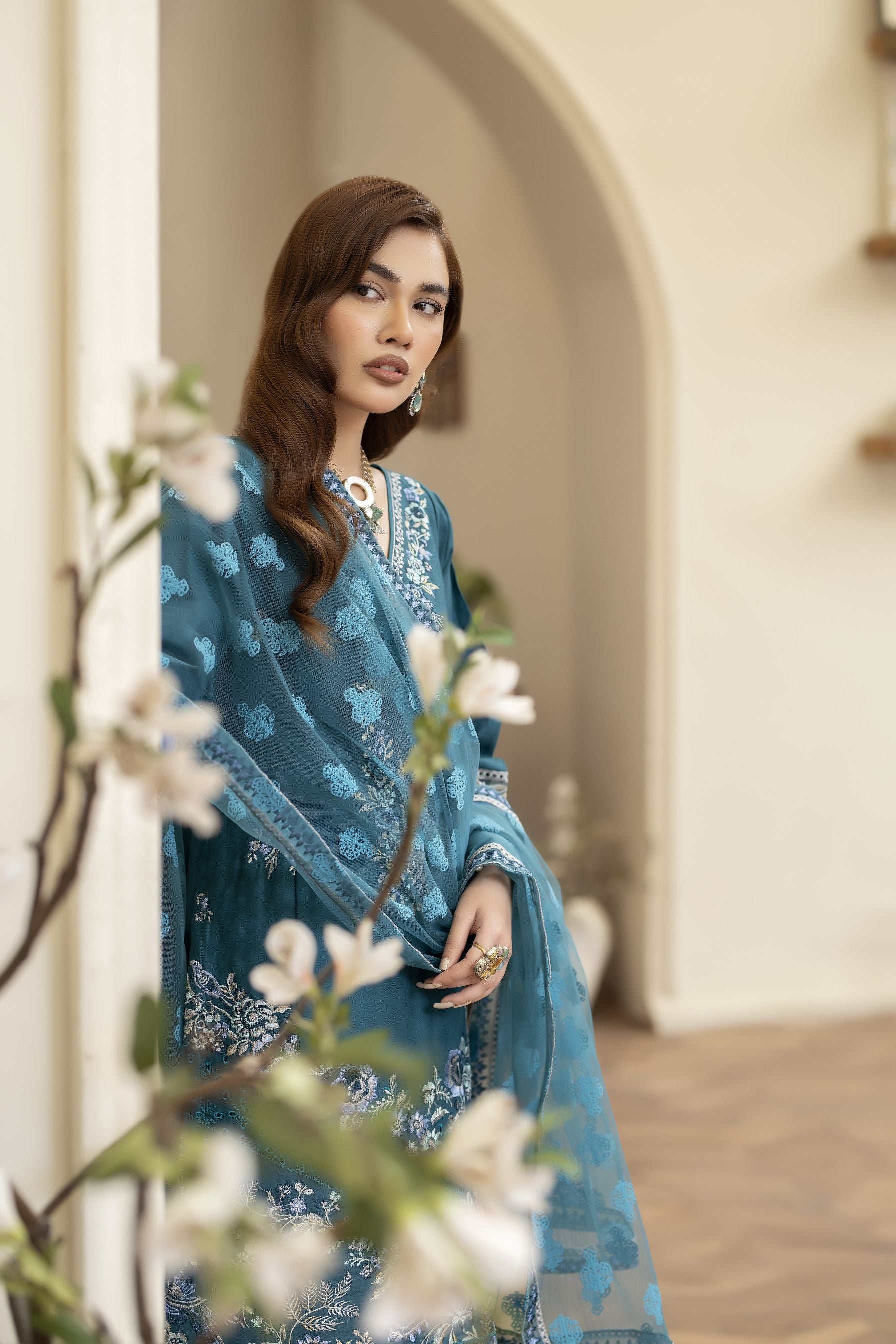 3pc Summer Embroidered Cotton Jacquard Designer Suit Reet by Mona RBY5