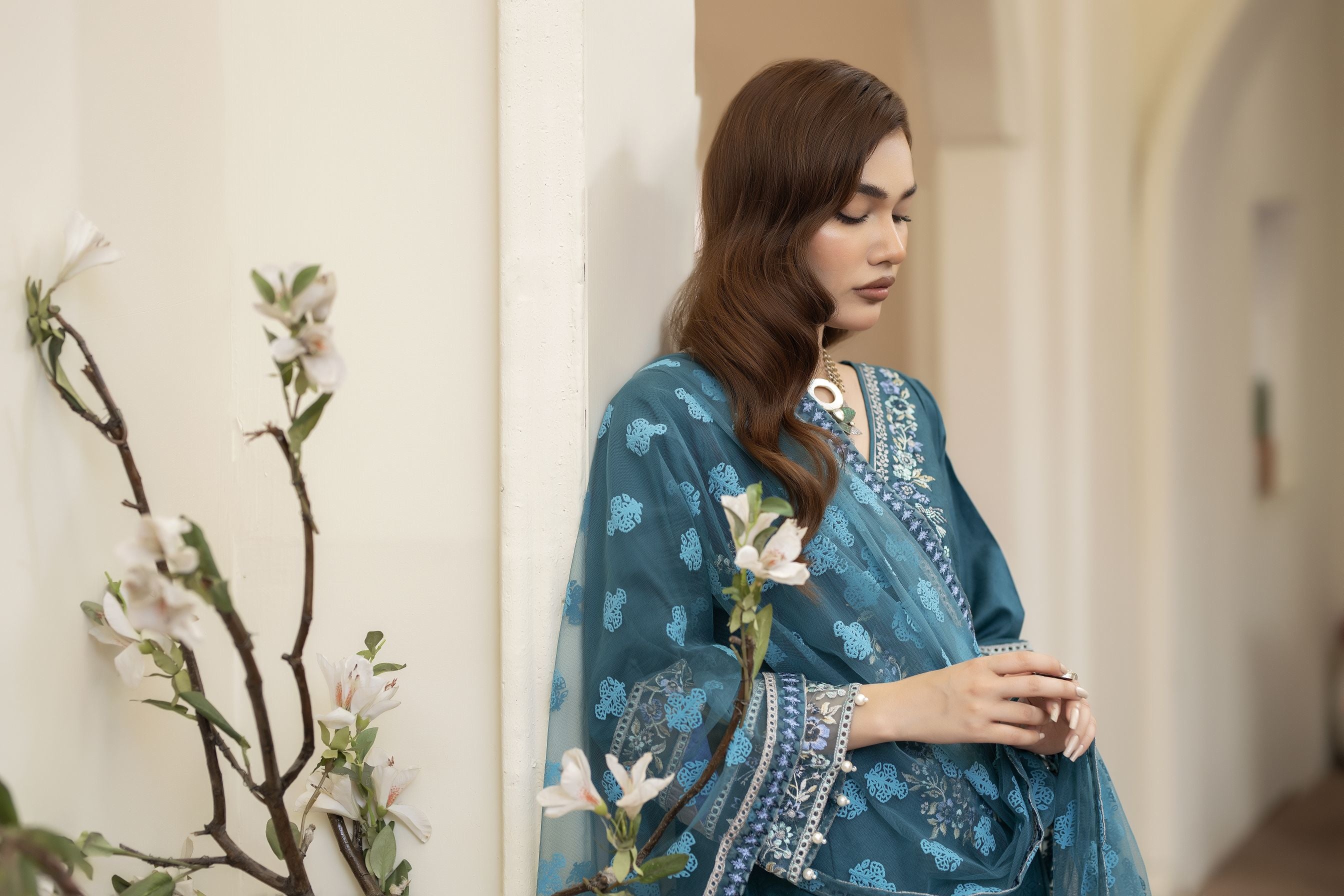 3pc Summer Embroidered Cotton Jacquard Designer Suit Reet by Mona RBY5