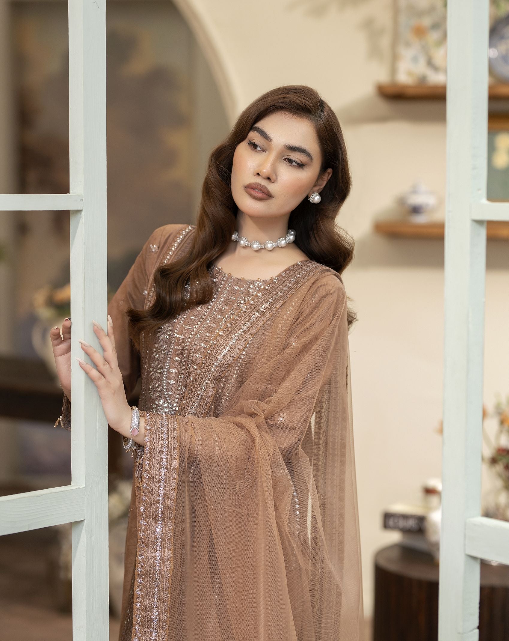 Embroidered Jacquard Cotton Suit with Net Dupatta and Plazzo Reet by Mona RBY1