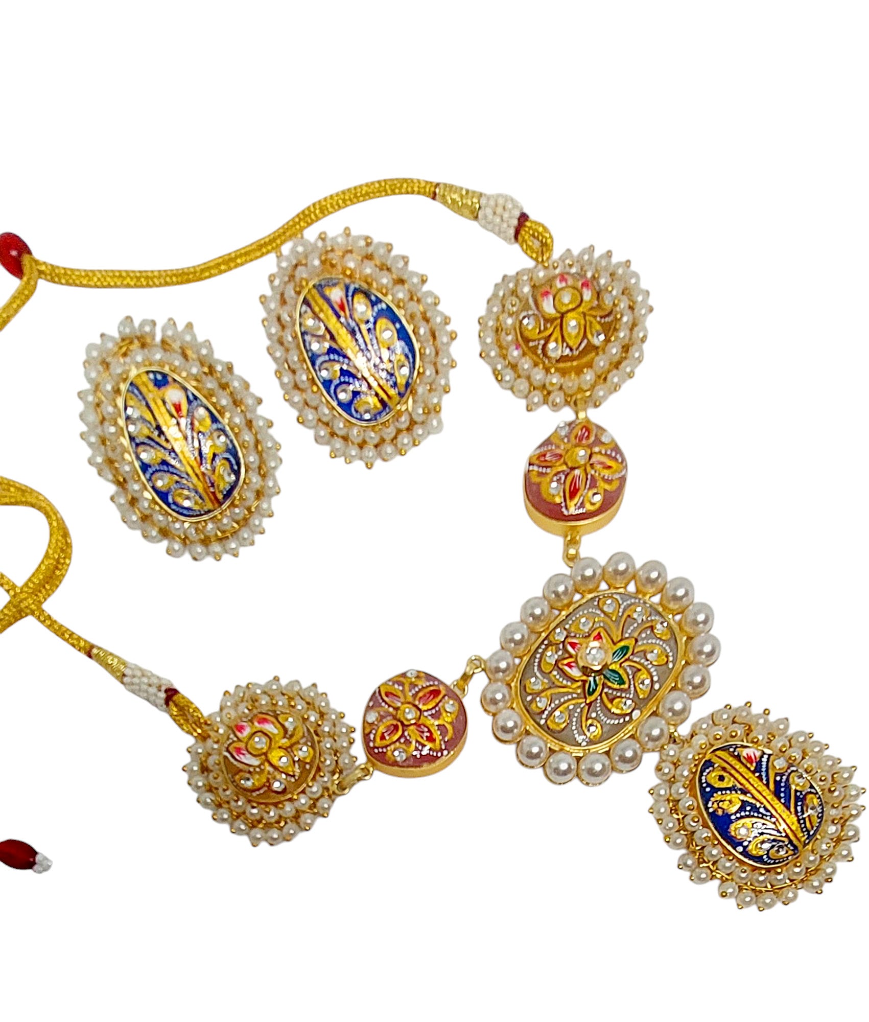 Gul Warun Royal Meenakari Pearl Necklace & Earrings Set GJ12