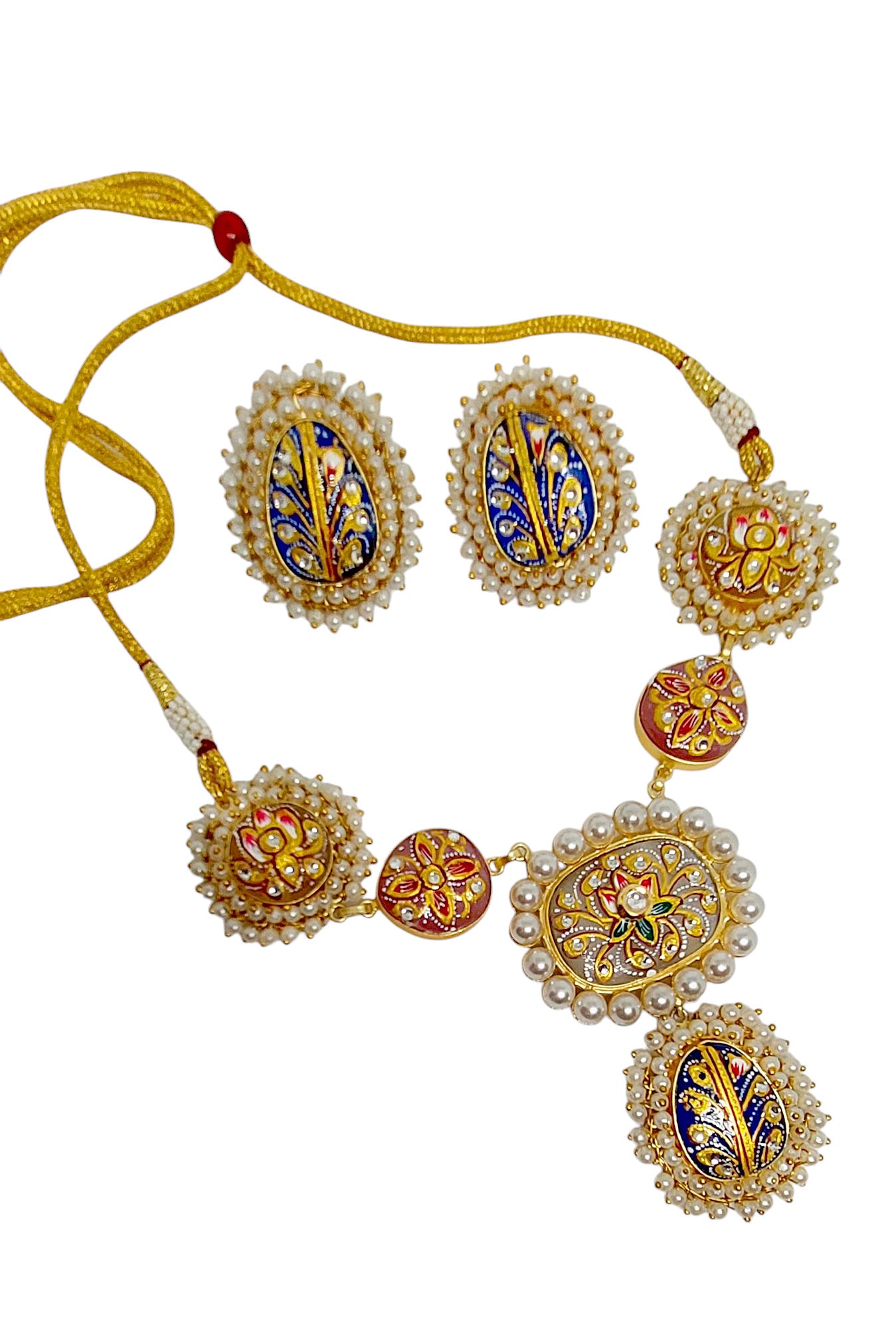 Gul Warun Royal Meenakari Pearl Necklace & Earrings Set GJ12
