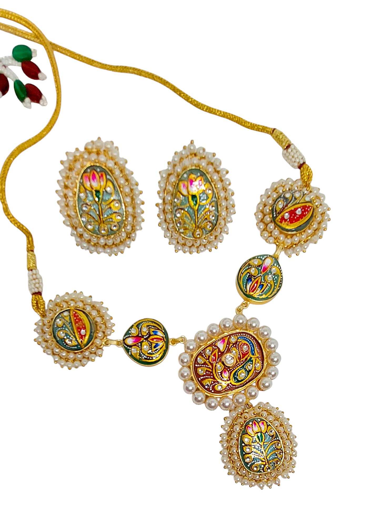 Gul Warun Royal Meenakari Pearl Necklace & Earrings Set GJ12