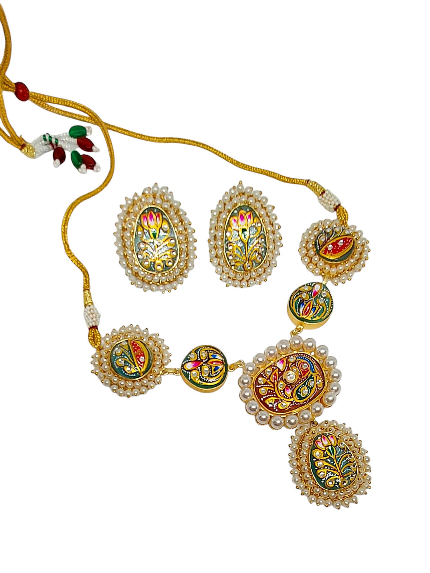 Gul Warun Royal Meenakari Pearl Necklace & Earrings Set GJ12