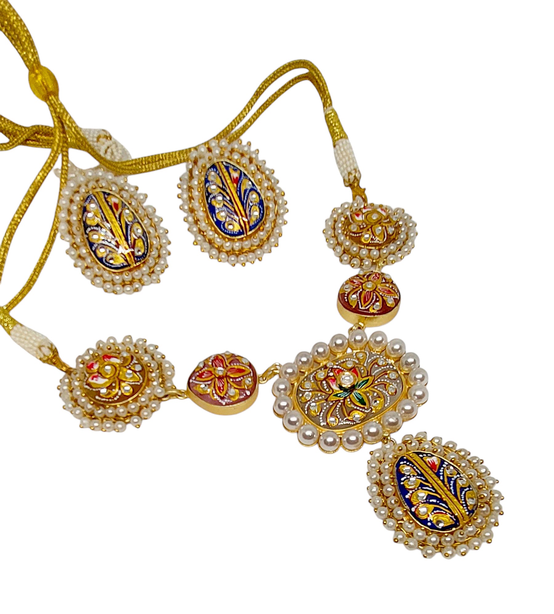 Gul Warun Royal Meenakari Pearl Necklace & Earrings Set GJ12