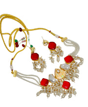 Gul Warun Premium Red Stone & Pearl Cluster Bridal Necklace Set GJ13