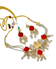 Gul Warun Premium Red Stone & Pearl Cluster Bridal Necklace Set GJ13