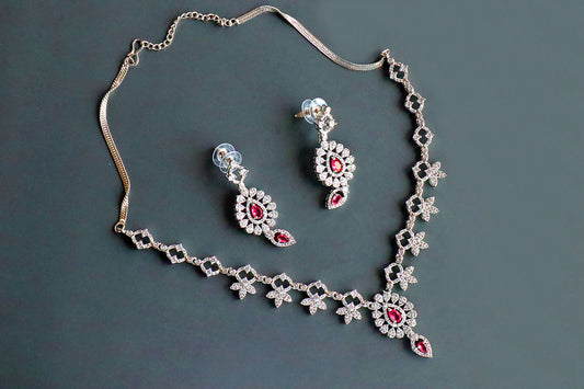 Gul Warun Ruby Radiance Crystal Necklace & Earrings Set GJ2