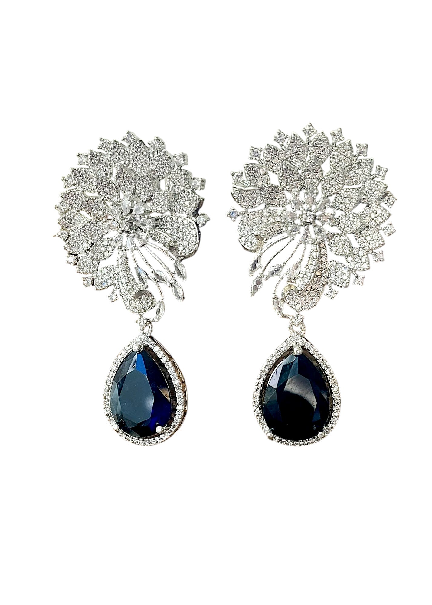 Gul Warun Luxury Crystal Bloom Earrings with Teardrop Gemstone GJ17