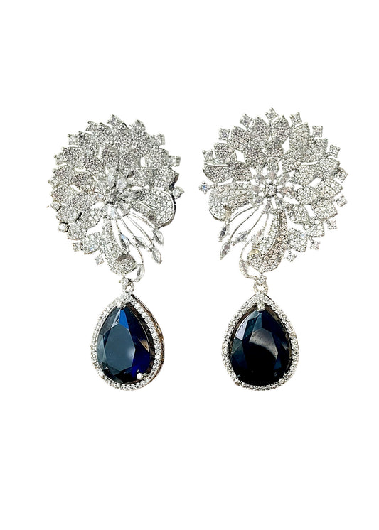 Gul Warun Luxury Crystal Bloom Earrings with Teardrop Gemstone GJ17