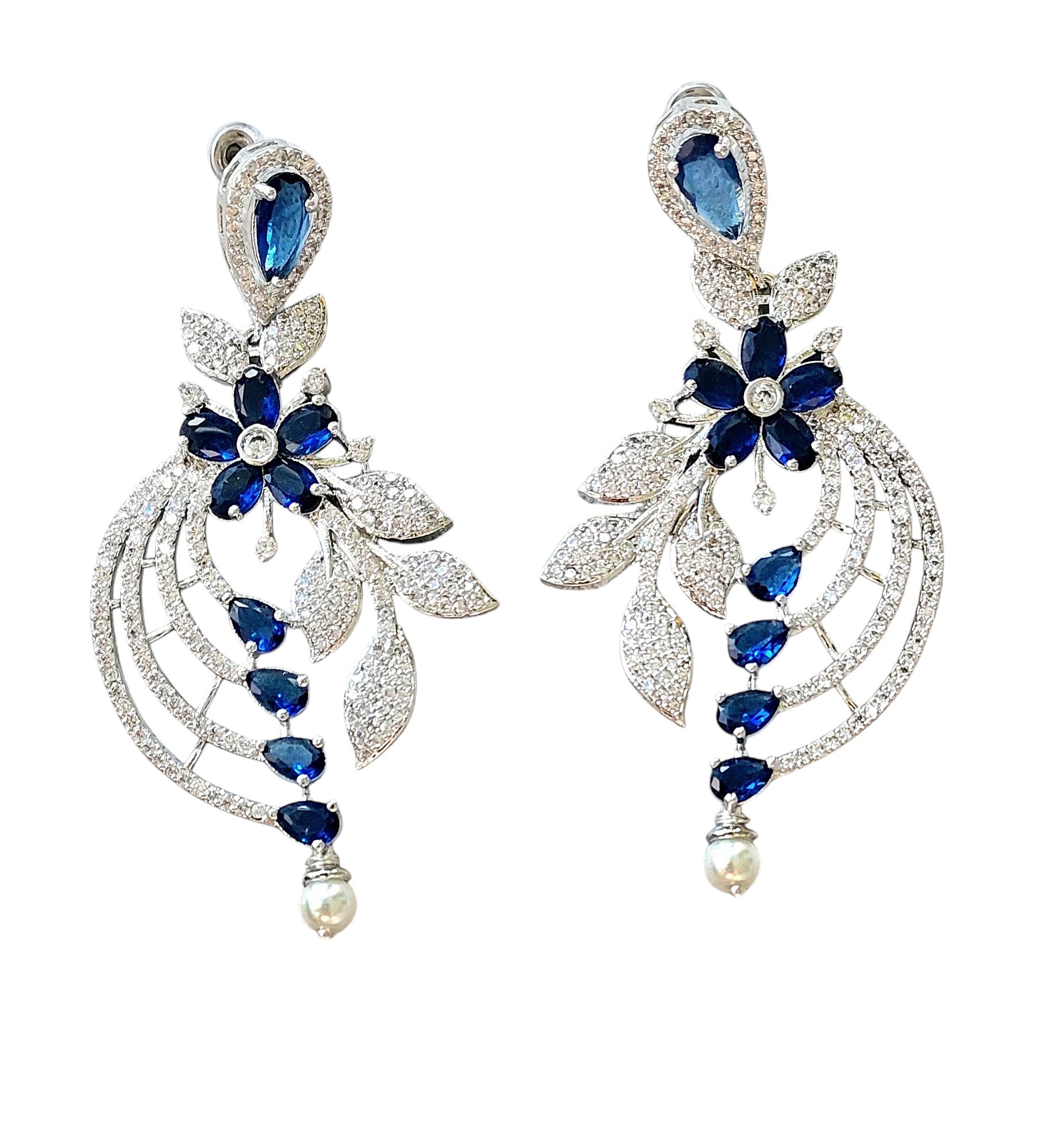 Gul Warun Crystal Floral Cascade Earrings with Teardrop Pearl GJ18