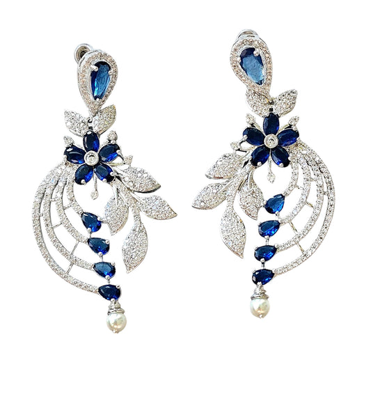 Gul Warun Crystal Floral Cascade Earrings with Teardrop Pearl GJ18