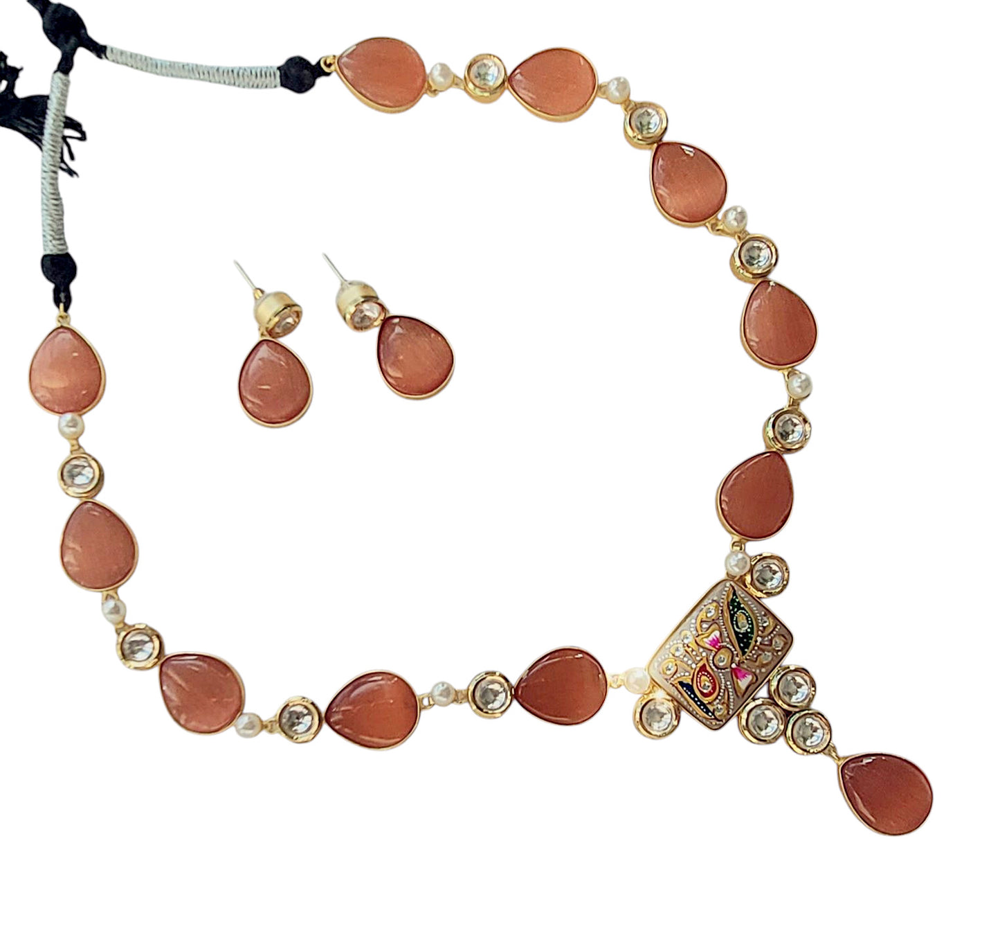 Gul Warun Handcrafted Stone Drop Necklace Set with Pendant GJ19