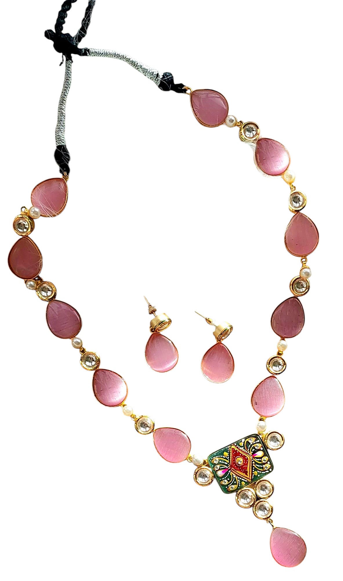 Gul Warun Handcrafted Stone Drop Necklace Set with Pendant GJ19