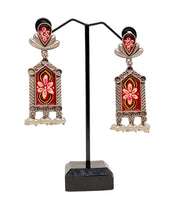 Gul Warun Hand-Enamelled Ruby Floral Art Earrings GJ6