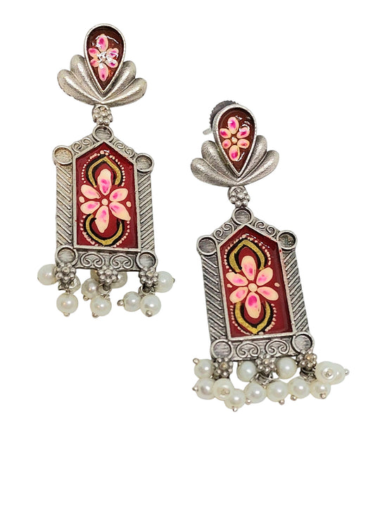 Gul Warun Hand-Enamelled Ruby Floral Art Earrings GJ6