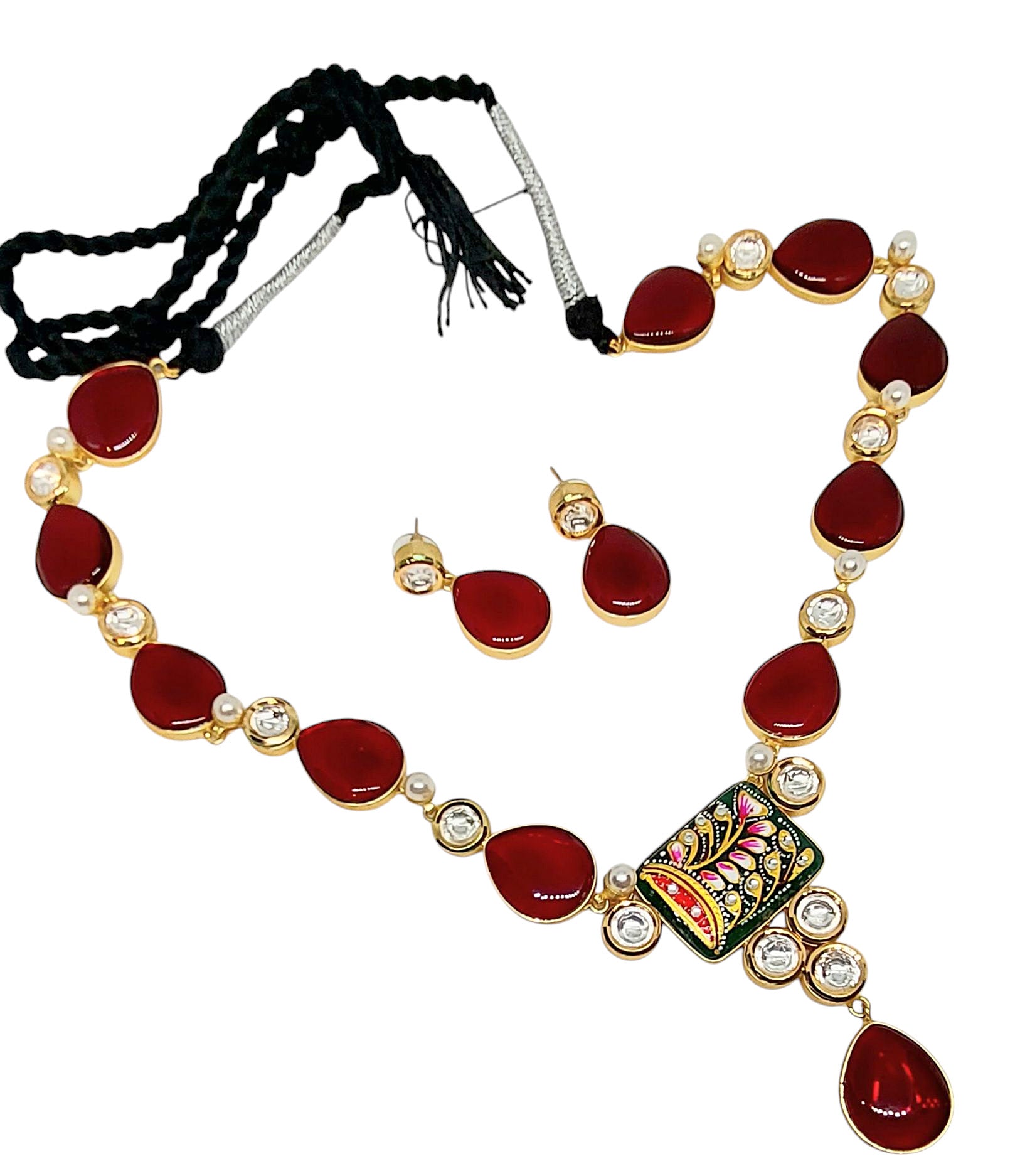 Gul Warun Handcrafted Stone Drop Necklace Set with Pendant GJ19