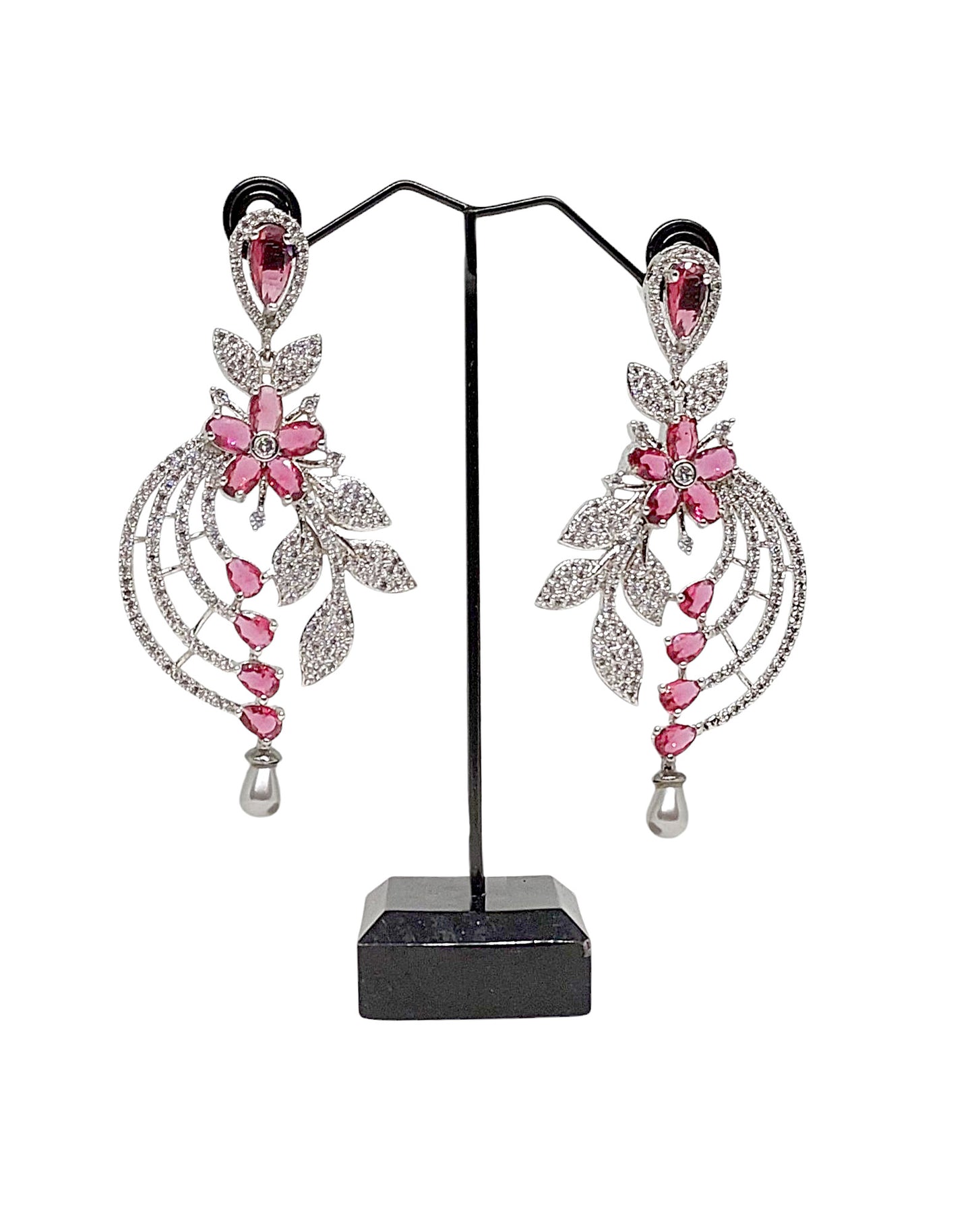 Gul Warun Crystal Floral Cascade Earrings with Teardrop Pearl GJ18