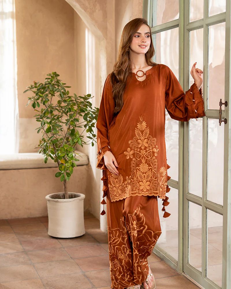 Day to Night by Mona – Raw Silk Chikankari 2pc Co-ord Set DNM8