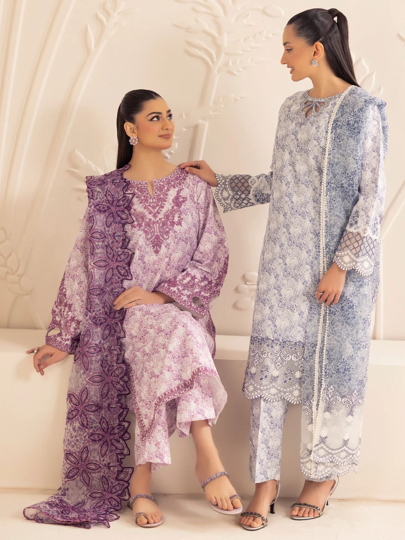 Muse01 - Lavender Elegance | 3pc Silk Lawn Printed & Embroidered Suit by Mohagni