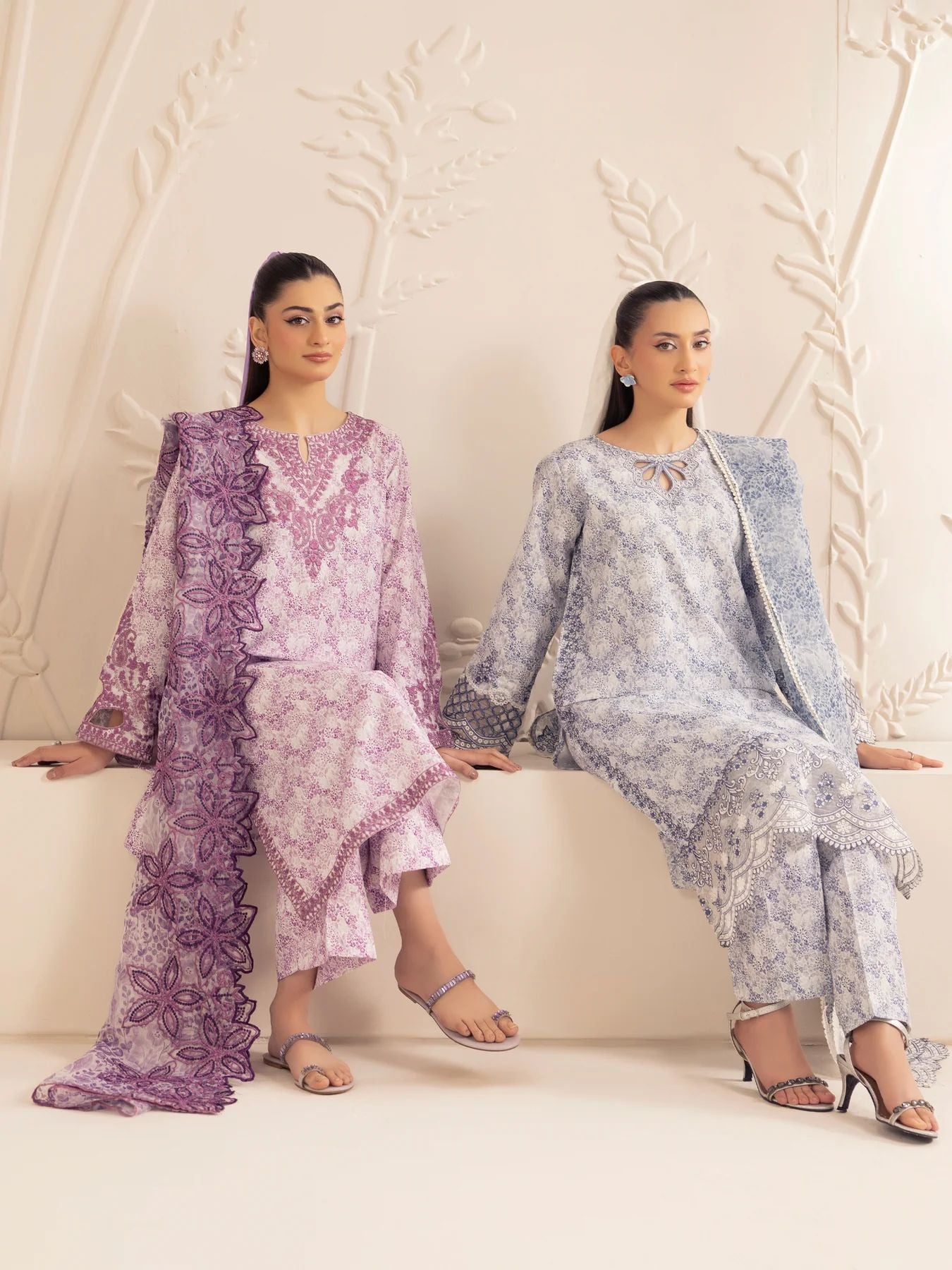 Muse01 - Lavender Elegance | 3pc Silk Lawn Printed & Embroidered Suit by Mohagni