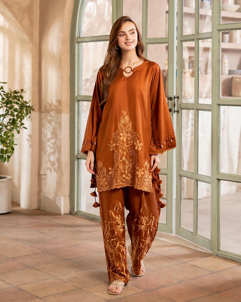 Day to Night by Mona – Raw Silk Chikankari 2pc Co-ord Set DNM8