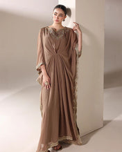 Starstruck by Ain – Mocha Zari Chiffon Embroidered Cape with Crystals SBA6