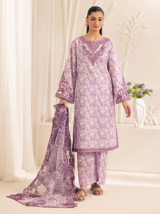 Muse01 - Lavender Elegance | 3pc Silk Lawn Printed & Embroidered Suit by Mohagni