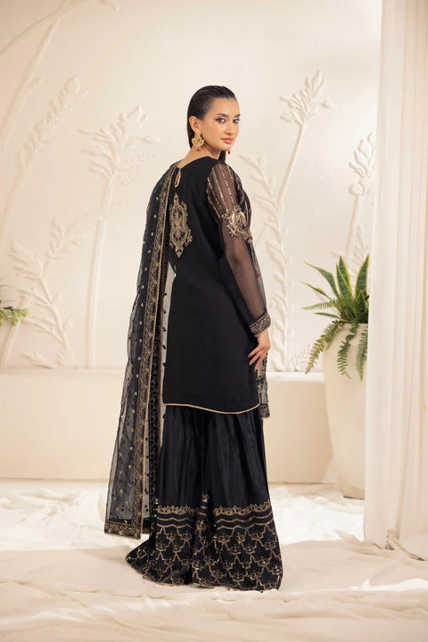 Muse11 - Ready to Wear Black Chiffon & Raw Silk Embroidered Gharara Set by Mohagni
