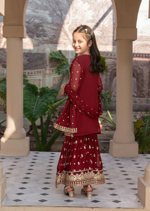 Festive Maroon Gharara Dress for Girls by Mona FMGC1